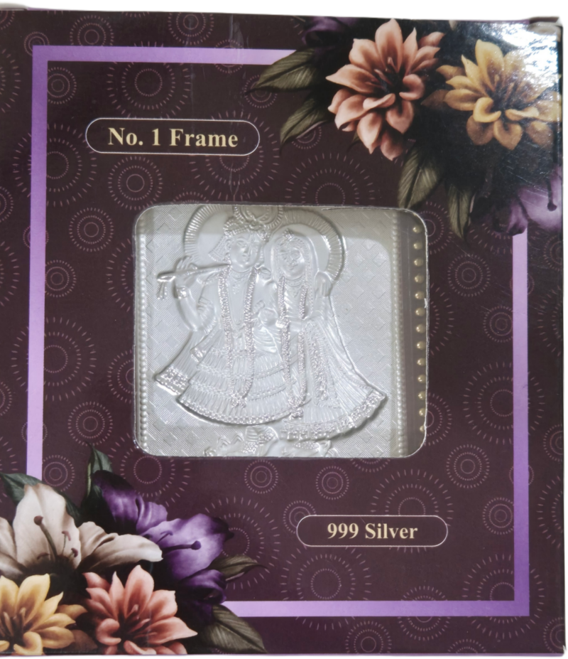 Radha Krishna, Ganapathi & Laxmi Embossed 999 Silver Photo Frame – Wooden Style Divine Love (5x5.5 inch) - Image 4