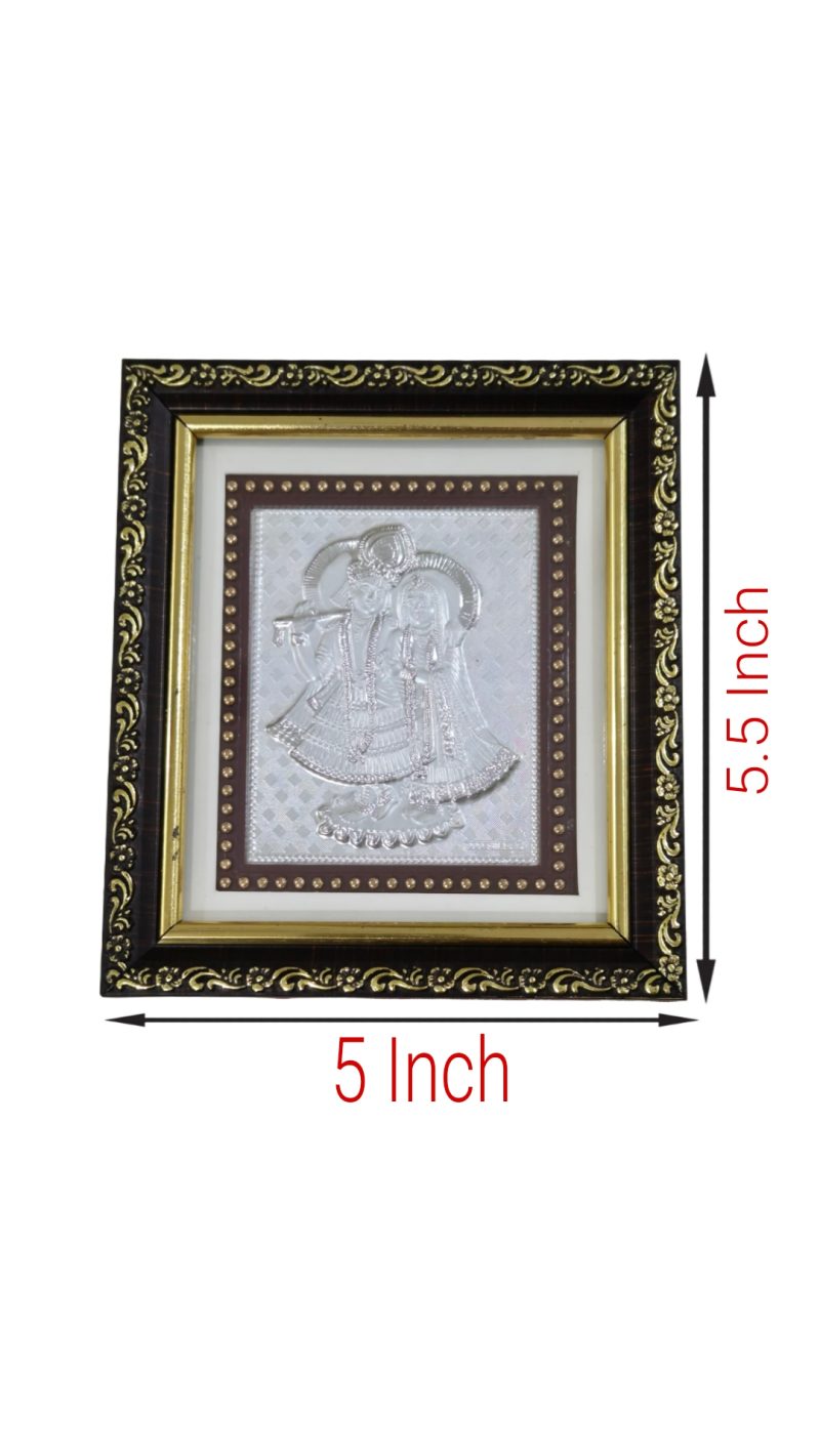 Radha Krishna, Ganapathi & Laxmi Embossed 999 Silver Photo Frame – Wooden Style Divine Love (5x5.5 inch) - Image 5