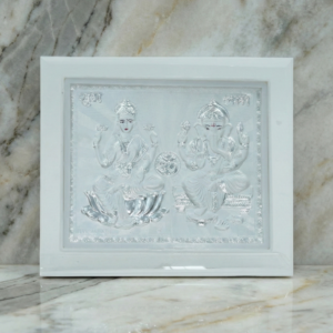 Lakshmi Ganesha Silver Embossed Framed Religious Wall Plaque